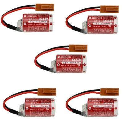 Brand New 5x ER3 NP8P-BT 1/2AA 3.6V 1100mah PLC Battery ER14250 with Brown Plug - Image 1 of 4
