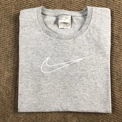 Vintage Y2K Nike T Shirt Womens Small Center Swoosh Embroidered Gray Essential - Image 1 of 4
