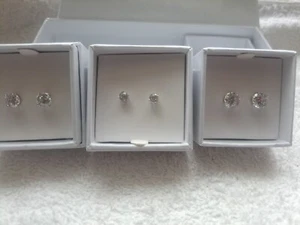 RADIANCE Absolute Diamond Stud Earrings Sterling Silver 3 Pair SET (4mm,6mm,7mm) - Picture 1 of 12