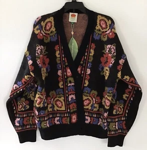 Farm Rio Flowers Tapestry Cardigan Multicolor Black Sweater NWT - Picture 1 of 5