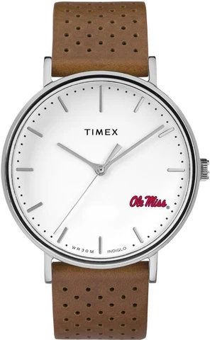 Womens Timex Ole Miss Rebels Watch Bright Whites Leather Cover