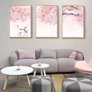 Poster su tela arte da parete gatto rosa fiori di ciliegio stampa per soggiorno arredo casa - Foto 1 di 11
