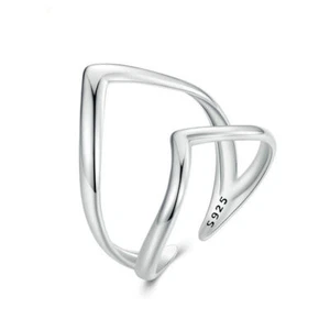 Women Sterling Silver 925 Chevron V Wishbone Wrap Stament Ring A3277 - Picture 1 of 5
