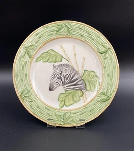Intrada SAFARI Bamboo ZEBRA 10" DINNER PLATE Majolica Ceramic Italy - Picture 1 of 8