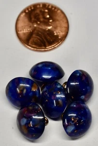 6 VINTAGE LAPIS BLUE COLOR GLASS  GOLD SPECKS  BUTTONS 12.6mm •  HI DOME * ROUND - Picture 1 of 4