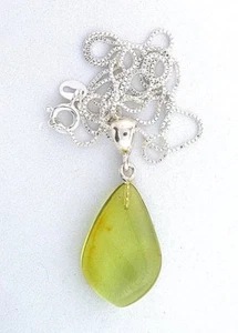 Pear Shaped RARE Green Baltic Amber Gemstone Sterling Silver Pendant Chain 7556 - Picture 1 of 1