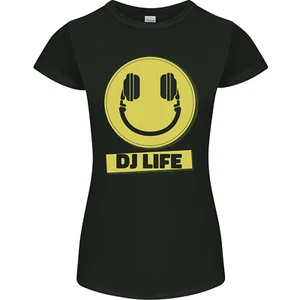 Headphones DJ Life Acid Face Vinyl Decks Womens Petite Cut T-Shirt - Picture 1 of 72