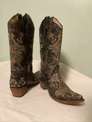 Botas de Vaquero Circle G Corral Western Para Mujer 9.5 M Marrón Negro Cuero Craquelado Foto 1 de 4