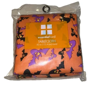Essential Home Halloween Orange Tablecloth Purple & Black Bats- 60in Round *NEW* - Picture 1 of 3