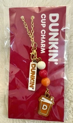 Dunkin’ Cup Charm Keychain Limited Edition Coffee Cup Chain Pink Orange - New - Image 1 of 2