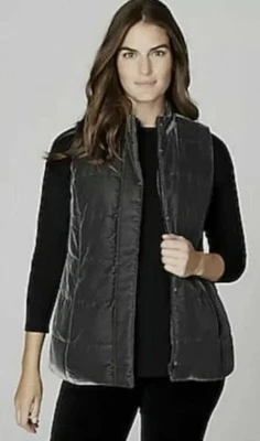 NWT J.Jill Velvet Quilted Vest Size Medium Flagstone Gray Iridescent Puffer - Image 1 of 4