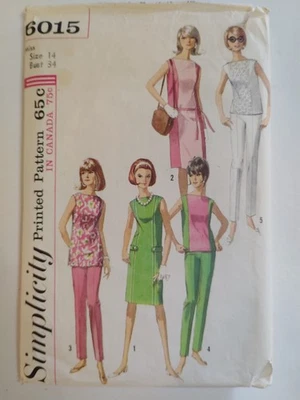 Simplicity 6015 Dress Tunic Pants Top Sewing Pattern Ladies 14 Cut VTG Sleevless - Image 1 of 4