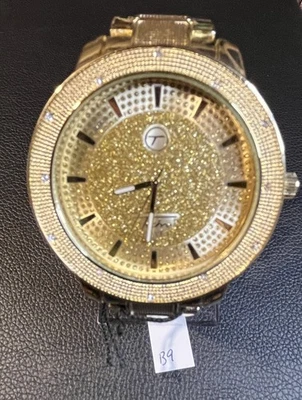 Techno Pave mens wrist watch model 6191 gold tone stainless steel 24mm band - Image 1 of 4