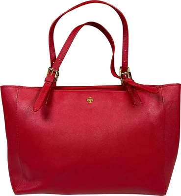 Tory Burch Red Saffiano Leather Emerson Medium Tote Bag Purse - Image 1 of 4