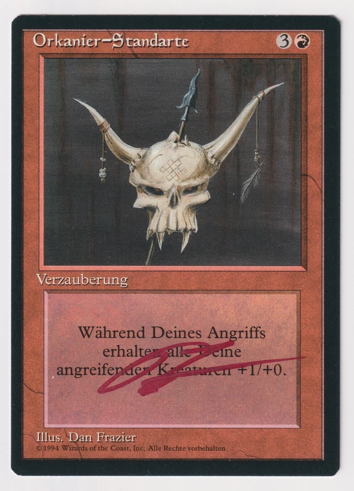 Miscut Metallic Red Signed German Orcish Oriflamme LP FBB Artist Dan Frazier MTG - Image 1 of 2