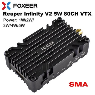 Foxeer 4.9~6G Reaper Infinity V2 5W FPV VTX 80CH SMA Video Transmitter 9-36V - Image 1 of 4