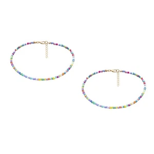 Set of 2 Initial Beaded Necklace Childrens Colourful Woman Creative - Picture 1 of 12