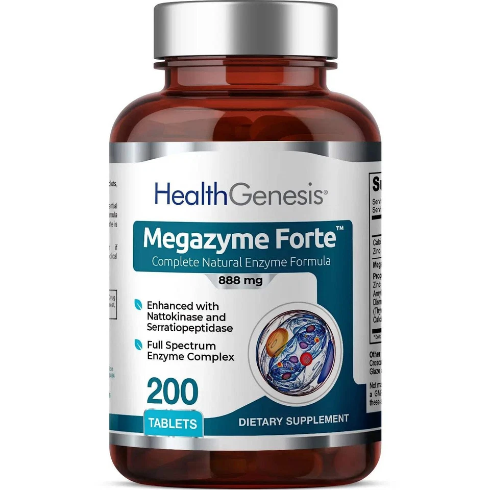 Fórmula enzima proteolítica Health Genesis Megazyme Forte 200 comprimidos Foto 1 de 3