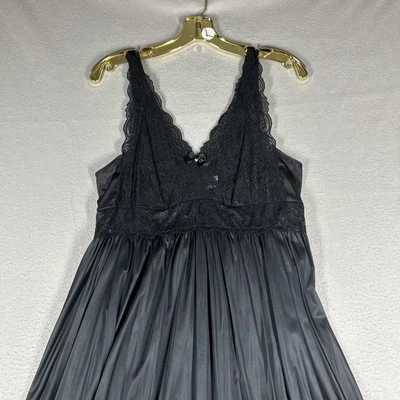 Shadowline ночная рубашка кружева лиф макси женщин L без рукавов 53» длинный черный - Изображение 1 из 4