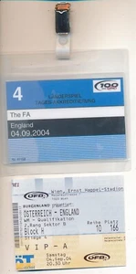 PASE DE ACREDITACIÓN DE PLÁSTICO - Austria v Inglaterra (Copa del Mundo) 2004 + Entrada VIP - Imagen 1 de 1
