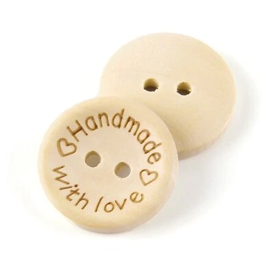 Craft Natural Handmade with Love Round 2 Holes Wooden Sewing Buttons 15/22/25mm - Image 1 of 4