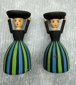 vintage Hemslöjden Boras Sweden WOOD CANDLE HOLDER Girl Figure LOT/2 - Picture 1 of 16
