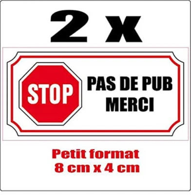BEARN 2x Sticker Autocollant STOP PAS DE PUB MERCI boite aux lettres