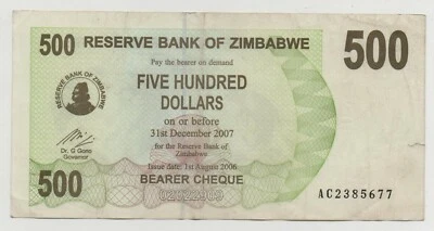 ZIMBABWE 500 DOLLARS 2006 PICK 43 LOOK SCANS - Image 1 of 2