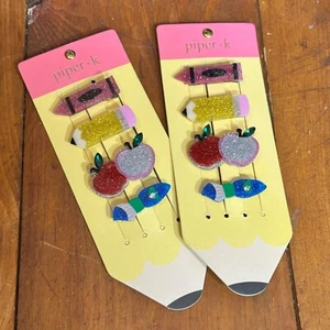 Piper K Set of 2 Crayon Pencil Apple Glitter Artist Hair Clips Collection Of 4 - Picture 1 of 5