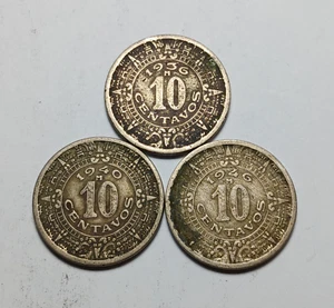 Lot of 3x Mexico 10 Centavos Coins - Copper-Nickel - 1936, 1940, 1946 Dates - Picture 1 of 2