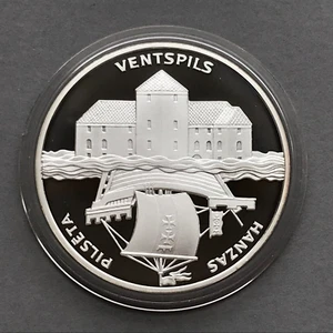 Latvia Silver coin 1 Lats 2000 VENTSPILS Proof - Picture 1 of 2