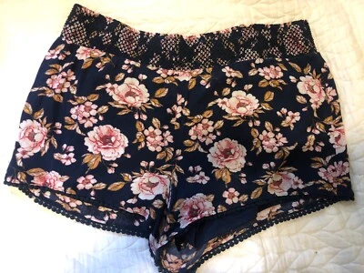Pantalones Cortos Lauren Conrad Azul Marino Rosa Floral Floral Calado XL Foto 1 de 2