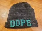 DOPE Embroidered Acrylic Beanie One Size Fits Most Gray With Green Letters
