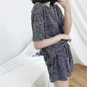 Woman Three-piece Set Short Sleeved Pajama Pants Cotton Casual Wide Leg Pants - Picture 1 of 14