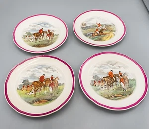 READ Copeland Spode Herring Hunt Red Rim Salad Plates Set of 4- 7 1/2" FREE SHIP - Picture 1 of 10