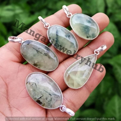 Precioso Lote de 5 Colgantes de Piedras Preciosas Prehnita Chapados en Plata 925 Joyería al por mayor Foto 1 de 4