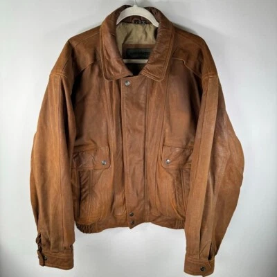Chaqueta de Cuero Mirage Para Hombres con Cuello Puños Marrón Claro Pesado Motociclista Retro Talla XL Foto 1 de 3