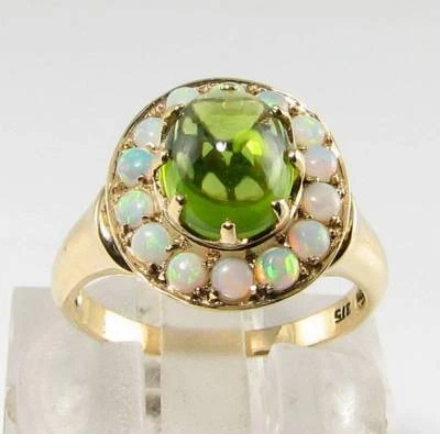 LARGE 9K 9CT GOLD CABOCHON PERIDOT OPAL ART DECO INS CLUSTER RING FREE RESIZE - Image 1 of 4