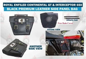 Black "Leather Side Panel Bag Fit For Royal Enfield GT & Interceptor 650" - Picture 1 of 17