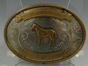 BELT BUCKLE PONY SHOW HORSE RODEO NICKEL SILVER VINTAGE VERY CLEAN - Picture 1 of 2