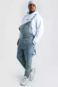 NEW Boohoo MAN Big Tall 3XL Full Length Blue Denim Dungarees Overalls ❤️sj7m25 - Picture 1 of 11