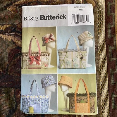 Butterick B4823 Sewing Patter 1 Size Hand Bag Totes Matching Hat Purse Uncut - Image 1 of 4