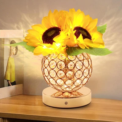 Birthday Gifts for Women,Sunflower Flower Touch Lamp,Rechargeable Cordless 3-Col - Image 1 of 4