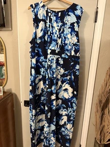 Karl Lagerfeld Paris Pintuck Front Blue Floral Maxi Dress Size 24 - Picture 1 of 12