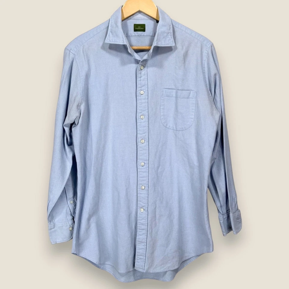 Sid Mashburn 牛津正装衬衫男式大号浅蓝色 100% 棉口袋 — 第 1/4 张图片