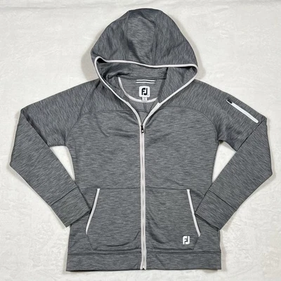 Sudadera con Capucha FJ Footjoy Para Mujer Gris Cremallera Completa Forrada de Vellón Manga Larga Talla Pequeño Bolsillo Foto 1 de 4