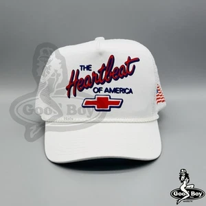 The Heartbeat Of America Chevrolet Hat Vintage Retro White Trucker Cap Chevy USA - Picture 1 of 10