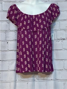 Old Navy Off-Shoulder Printed Peasant Top | Purple Floral Paisley | NWT XXL - Picture 1 of 6