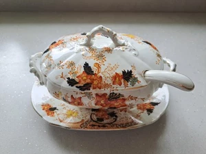 Antique Semi/Remi Porcelain Floral Pattern Tureen Plate Spoon Serving Dish - Picture 1 of 13