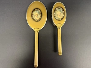 Antiguo juego de tocador espejo de mano y cepillo - Imagen 1 de 12
